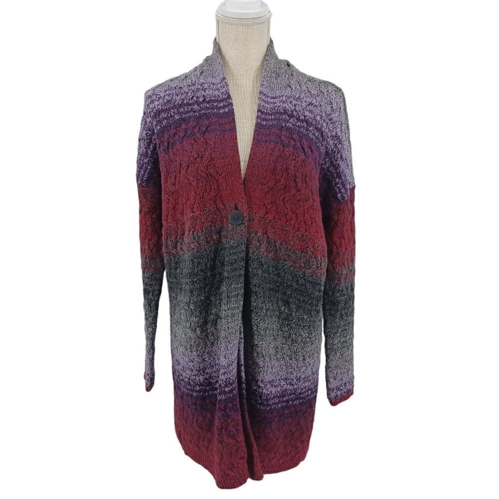 J. Jill Striped Sweater Cardigan Multicolor Women's XS Knit Longline Oversized